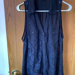 Guess Black Lace Button-Up Blouse